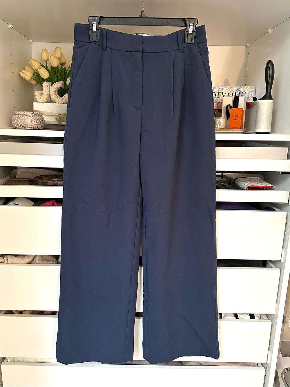 Abercrombie & Fitch Navy Sloane Tailored Pants Wide-Leg Trousers